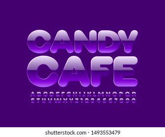 Vector bright sign Candy Cafe. Stylish Glossy Font. Modern Uppercase Alphabet Letters and Numbers