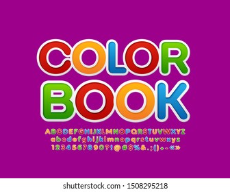 Vector bright Sign Color Book. Colorful kids Font. Creative Alphabet Letters and Numbers.