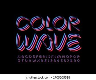 Vector bright sign Color Wave with Creative 3D Font. Trendy Alphabet Letters and Numbers