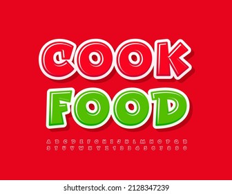 Vector bright Sign Cook Food. Creative Red Font. Artistic Alphabet Letters and Numbers set