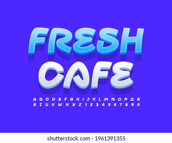 Señal de luz vectorial Fresh Cafe. Fuente creativa 3D. Conjunto manuscrito de letras y números de alfabeto