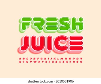 Vector bright sign Fresh Juice. Red 3D Alphabet Letters and Numbers set. Modern creative Font