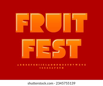 Vector bright sign Fruit Fest. Red glossy Font. Artistic Sweet Alphabet Letters, Numbers and Symbols