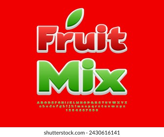 Vector bright sign Fruit Mix. Trendy Creative Font. Stylish Green Alphabet Letters and Numbers set.