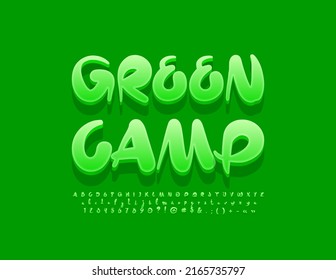Signo brillante vectorial Campamento Verde. Tipo de letra manuscrita de reproducción. Conjunto de letras y números de alfabeto artístico