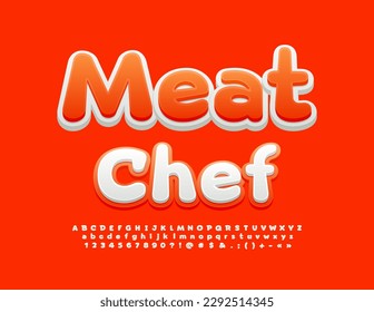 Señal de luz vectorial Carne Chef. Fuente creativa blanca y roja. Conjunto de letras y números de alfabeto moderno