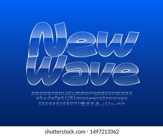 Vector bright Sign New Wave. Modern Alphabet set of Letters and Numbers. Stylish Glass Font.