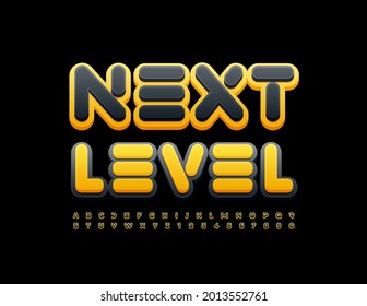 Vector Bright Sign Next Level. Trendy 3D Font. Original Alphabet Letters and Numbers set