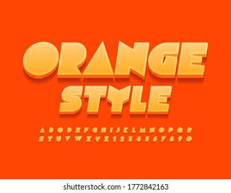 Vector bright sign Orange Style with Abstract modern Font. 3D Creative Alphabet Letters and Numbers