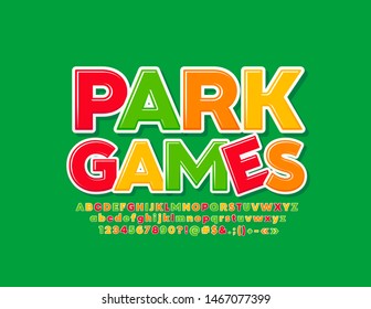 Vector bright sign Park Games with set of Alphabet Letters, Numbers and Symbols. Colorful modern Font