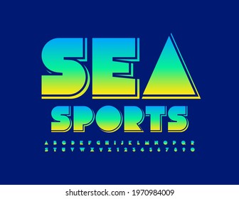 Vector bright sign Sea Sports with Abstract Alphabet Letters and Numbers. Creative colorful Font