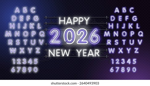 Vector bright Sign Shop Open with pink Uppercase Font. Neon glowing Alphabet. Illuminated Letters and Numbers set