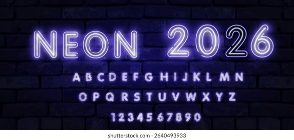 Vector bright Sign Shop Open with pink Uppercase Font. Neon glowing Alphabet. Illuminated Letters and Numbers set