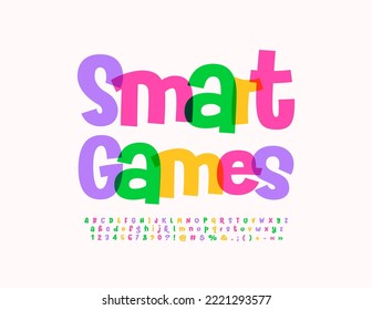 Señal de luz vectorial Juegos inteligentes. Fuente de acuarela divertida. Conjunto creativo de letras y números de alfabeto