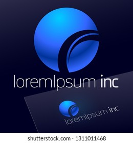 Vector bright Sign in sphere shape. Blue Logo for Business, Technology and Corporation.