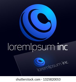 Vector Bright Sign in sphere shape. Blue Logo for Business, Technology and Corporation.