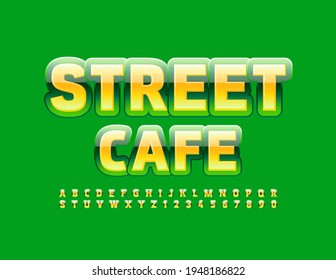 Vector bright Sign Street Cafe. Glossy modern Font. Artistic Alphabet Letters and Numbers set