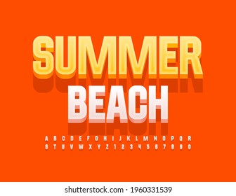 Vector bright sign Summer Beach. 3D Modern Font. White Alphabet Letters and Numbers set