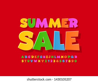 Vector bright Sign Summer Sale with colorful Font. Creative Alphabet Letters and Numbers