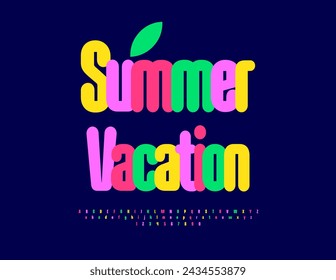 Vector signo brillante vacaciones de verano. Fuente creativa colorida. Juego de moda de letras y números del alfabeto