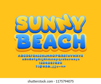 Vector Bright Sign Sunny Beach. Decorative Alphabet Letters, Numbers and Symbols