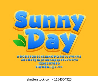 Vector Bright Sign Sunny Day. Decorative Alphabet Letters, Numbers and Symbols for Children