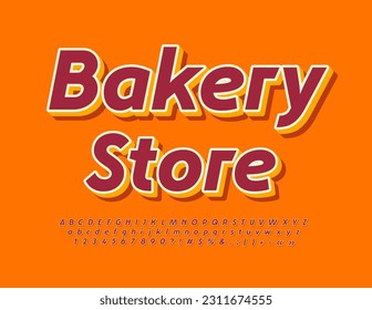 Vector bright Signboard Bakery Store. Modern Artistic Font. Creative 3D Alphabet Letters and Numbers