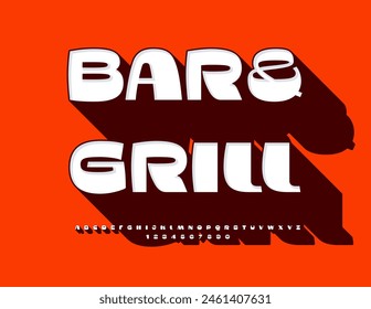 Vector letrero luminoso Bar and Grill. Fuente 3D elegante con sombra grande. Conjunto exclusivo de letras y números de alfabeto moderno.
