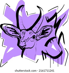 Vector bright silhouette of antelope in flat style on colored blur. Idea for inspiration, stickers, logo, stencils, wallpaper, cowers, posters and many more that your imagination will allow you.