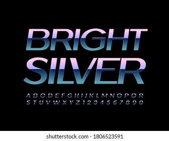 Vector Bright Silver Alphabet set. Creative gradient Font. Metallic trendy Letters and Numbers