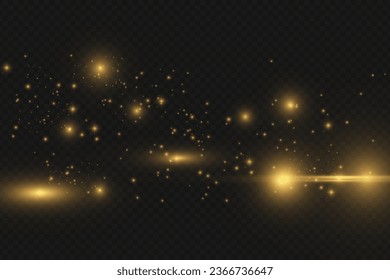 Vector bright space explosion. Golden burst of light with sparks. Abstract glowing magical dust isolated on black background. Lights effects. Flare and glare. Orange flash. EPS 10