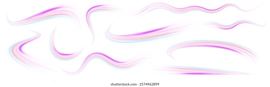 Vector bright speed wave wake vortex effect PNG. Expressway, car headlight effect on isolated white background. Vector high speed connection background.	