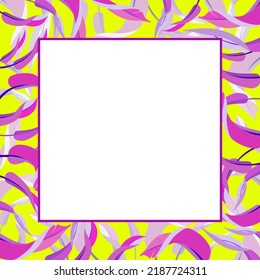Vector bright square frame with banana leaves on pink background.