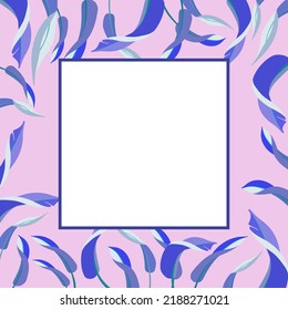 Vector bright square frame with banana leaves on pink background.