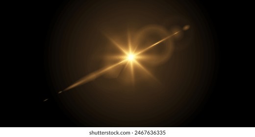 Vector, bright star and shimmering glare, transparent sunlight special lens flare light effect. Solar flare	