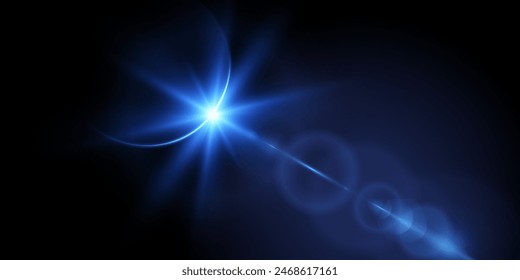 Vector, estrella brillante y resplandor brillante, luz solar transparente efecto de luz de destello de lente especial. Llamarada solar	
