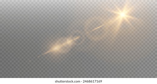 Vector, bright star and shimmering glare, transparent sunlight special lens flare light effect. Solar flare	