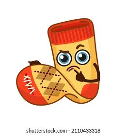 Vektorheller Aufkleber. Schmutzige und zerrissene Emoji-Socken im Cartoon-Stil