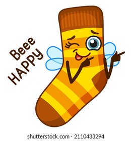 Vector bright sticker. Happy emoji socks in a cartoon style