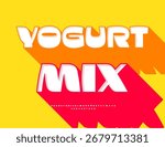 Vector Bright sticker Yogurt Mix. Creative Font. with Big Shadow. Artistic 3D Alphabet Letters and Numbers set