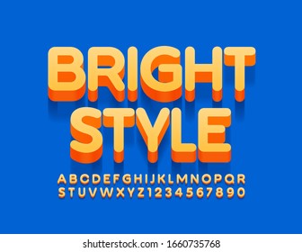 Vector Bright Style isometric Font. 3D Orange Alphabet Letters and Numbers
