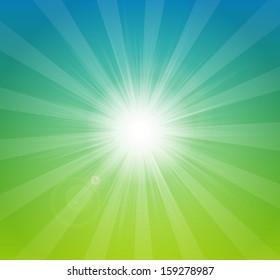 Vector bright summer background with sun rays