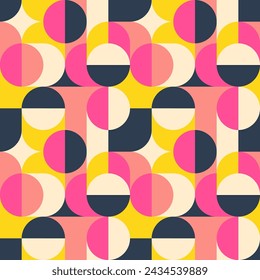 Vector bright summer seamless pattern assembled from squares with geometric ornaments. Vector endless background in modern style.
