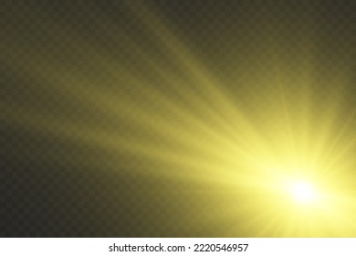 Vector bright sun light special lens flare light effect. front lens sun flare. reverse blur in radiance light. Decor element. Horizontal star beams and spotlight.