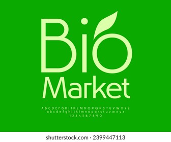 Vector plantilla brillante Bio Market. Fuente verde moderna. Elegante juego de letras y números de alfabeto.