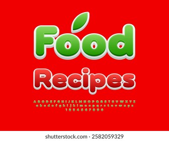 Vector Bright template Food Recipes with Green Font. Decorative set of Alphabet Letters and Numbers
