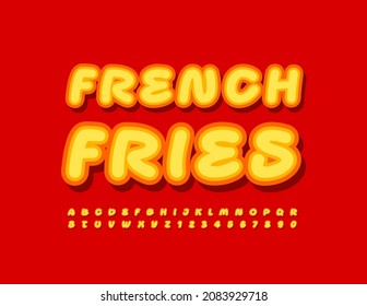 Vector bright template French Fries. Artistic style Font. Red and Yellow set of Alphabet Letters and Numbers for Marketing, Advertising, Flyers 