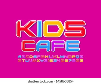 Kids-Menü mit Vektorlichtvorlage. Kreative Schriftart in Großbuchstaben. Farbige Alphabet-Alphabet-Buchstaben und -Zahlen