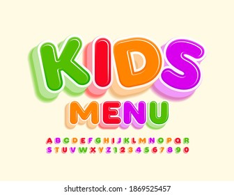 Vector Bright Template Kids Menu. Colorful 3D Font. Cute Alphabet Letters And Numbers Set