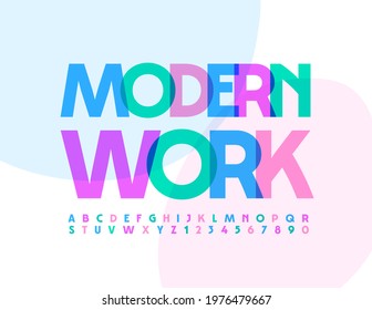 Vektorhelle Vorlage Moderne Arbeit. Kreative bunter Schriftart. Stilvolle Alphabet Letters and Numbers Set